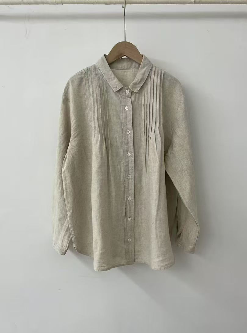 Women's Lapel Japanese Long Linen Sleeves Shirt