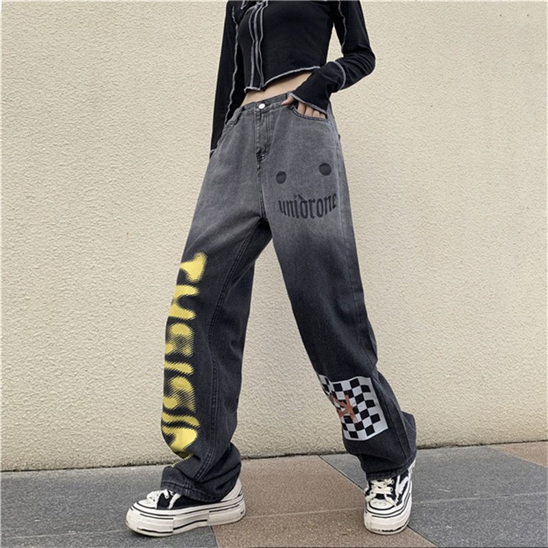 Trendy Harajuku Gradient Jeans med lige, brede ben til kvinder