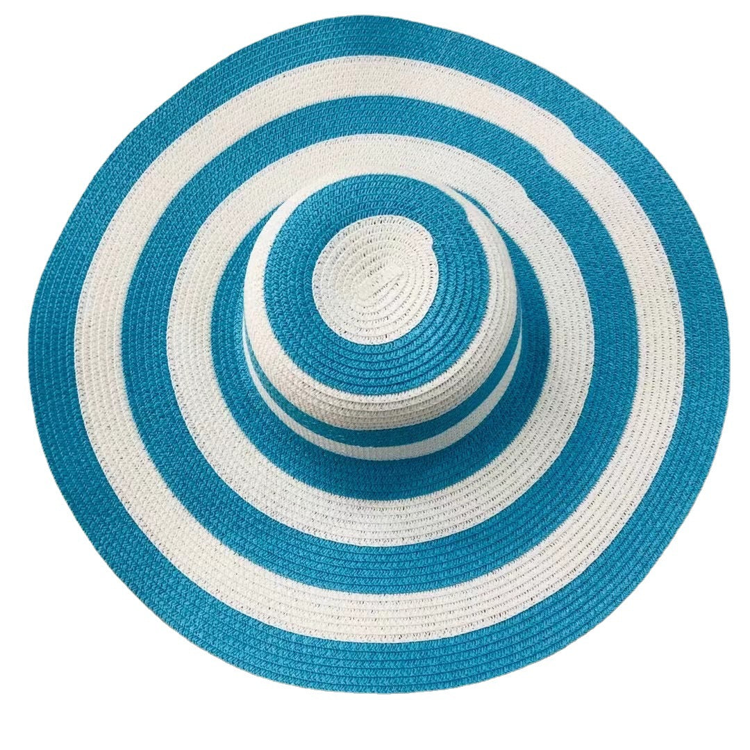 Women's Beach Big Brim Foldable Striped Straw Hat