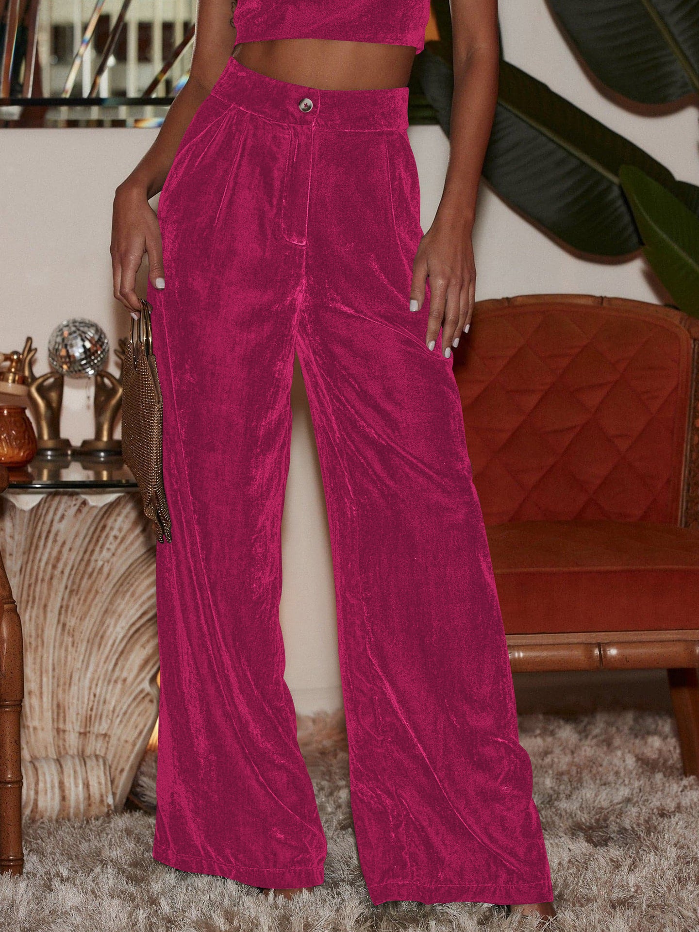 Women's Fashion Gold Velvet Drooping Wide-leg Pants