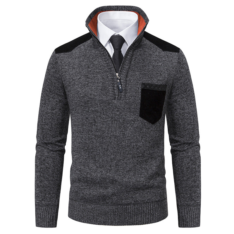 Pullover herresweater tyk polo t-shirts koreansk halv lynlås kold bluse standkrave efterår vinter overtøj luksus tøj
