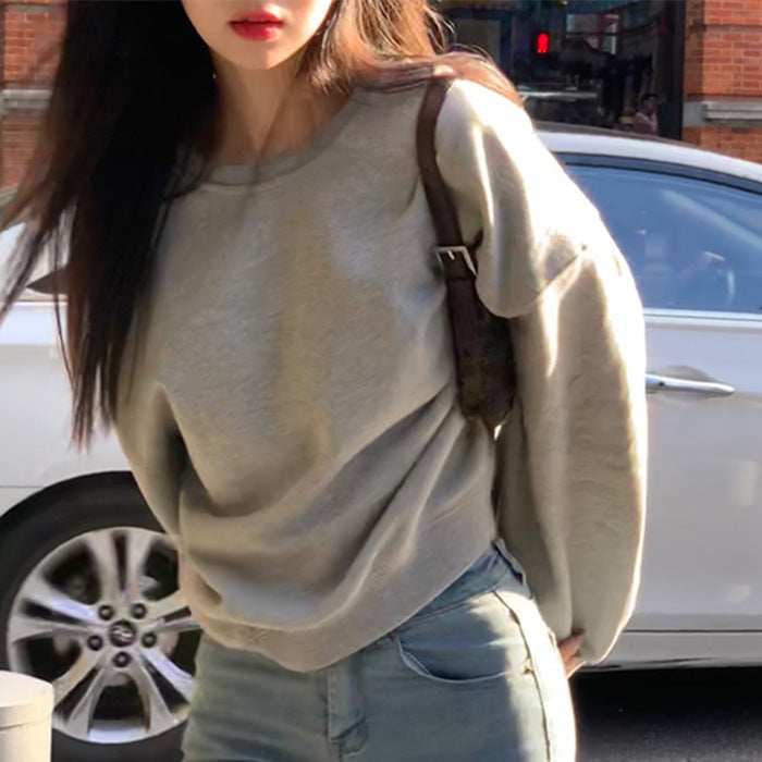 Korean Style High Waist Short Grey Sweater