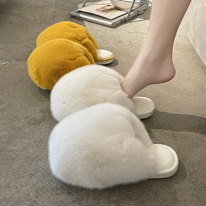 Ladies Autumn And Winter Indoor Plush Warm Cotton Slippers