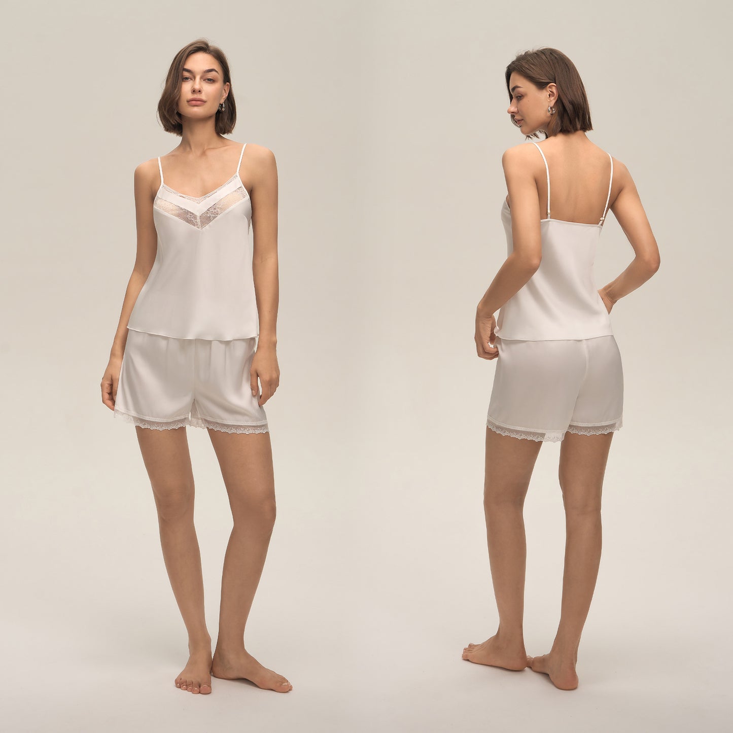 Lace-trimmed Suspender Shorts Set Womens Cozy Casual Loungewear For At-home Comfort