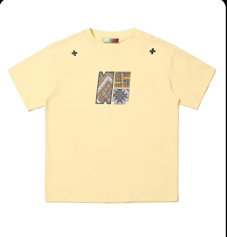 Paste Cloth Embroidery Retro Loose Casual All-match Short-sleeved T-shirt