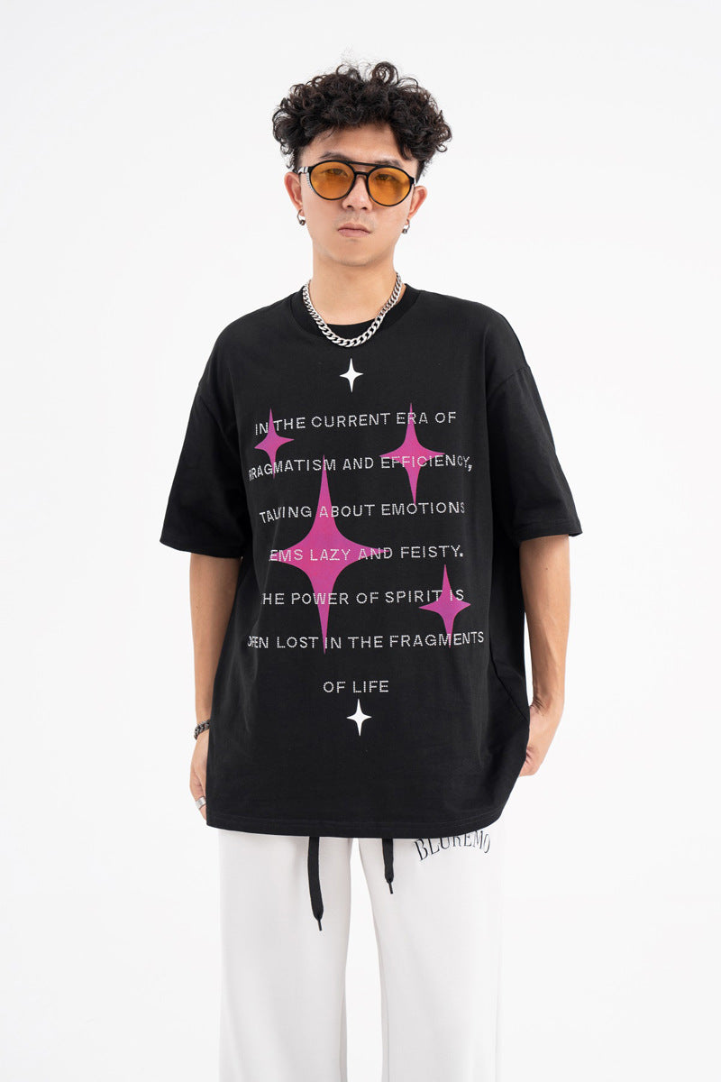Loose XINGX Printed Letter Rhinestone Short Sleeve