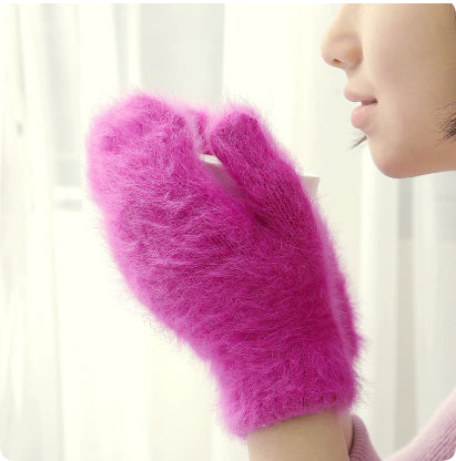 Rabbit fur warm gloves