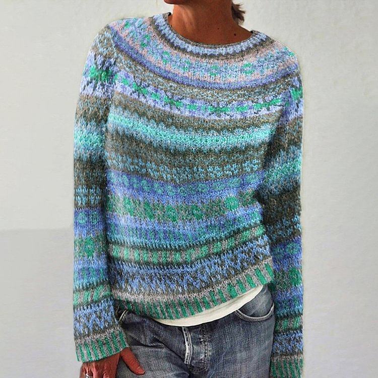 Mønstret Crew Neck Casual Sweater til Kvinder