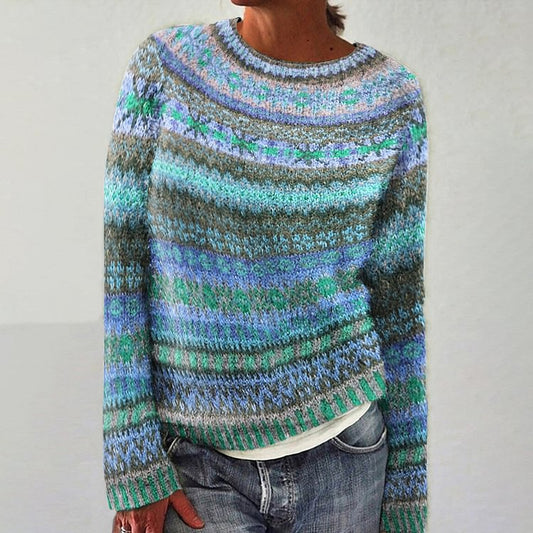 Mønstret Crew Neck Casual Sweater til Kvinder