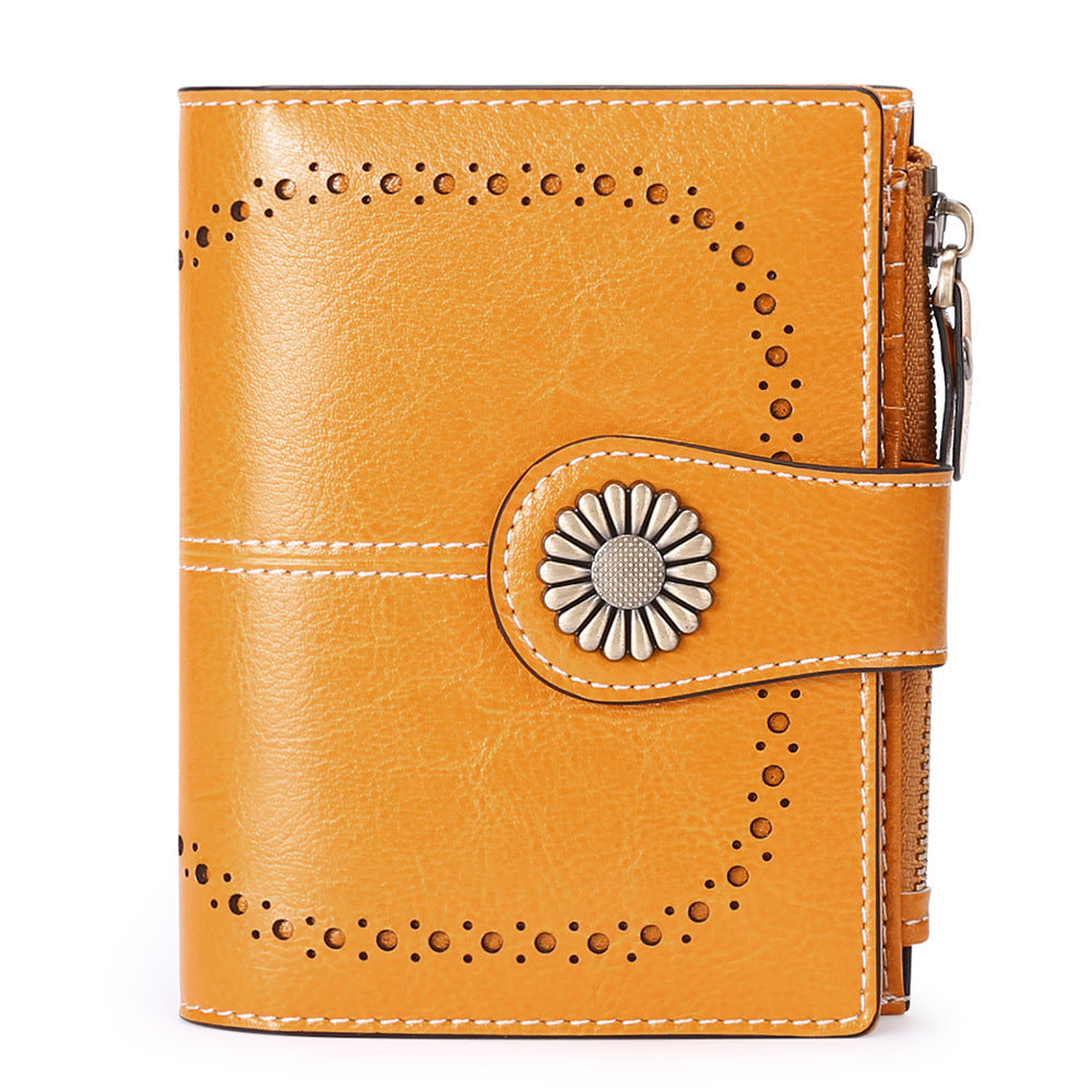 Wallet Women's Short Oil Wax Leather Zipper Card Holder