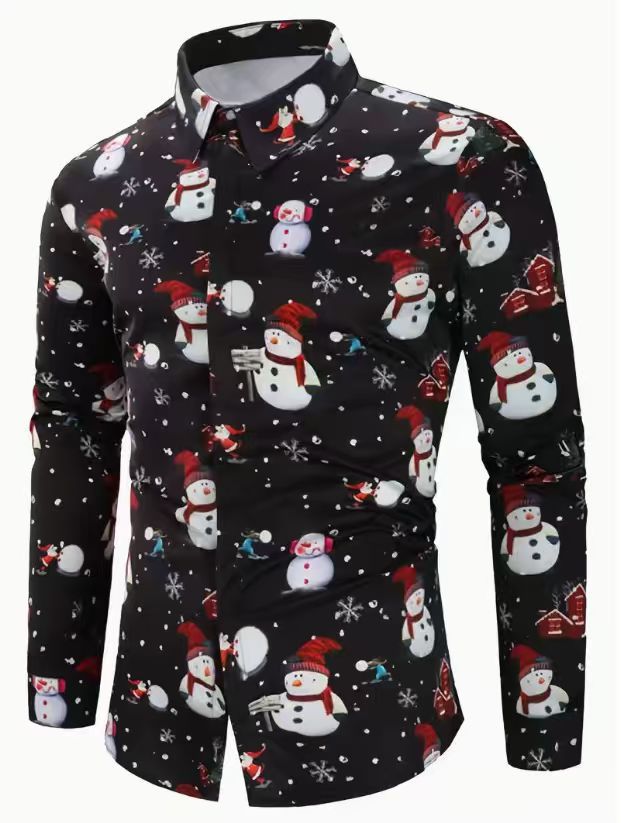 Men's 3D Printed Christmas Long-Sleeve Casual Shirt