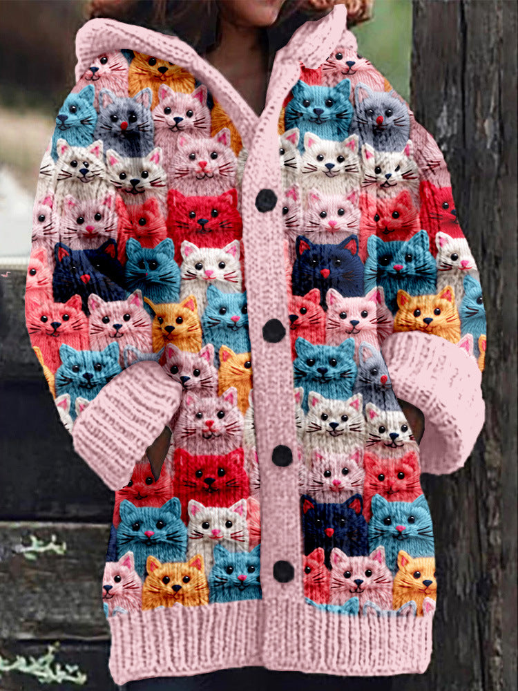 New Christmas Abstract Printed Casual Cloak Coat
