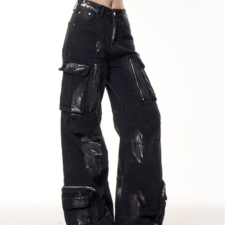 Make Old Graffiti Dyed Multi Pocket Workwear Jeans