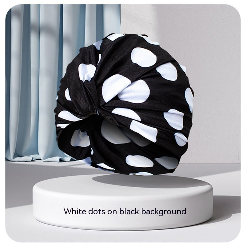 Plus Size Not-too-tight Fashion Polka Dot Printed Cloth Swimming Cap