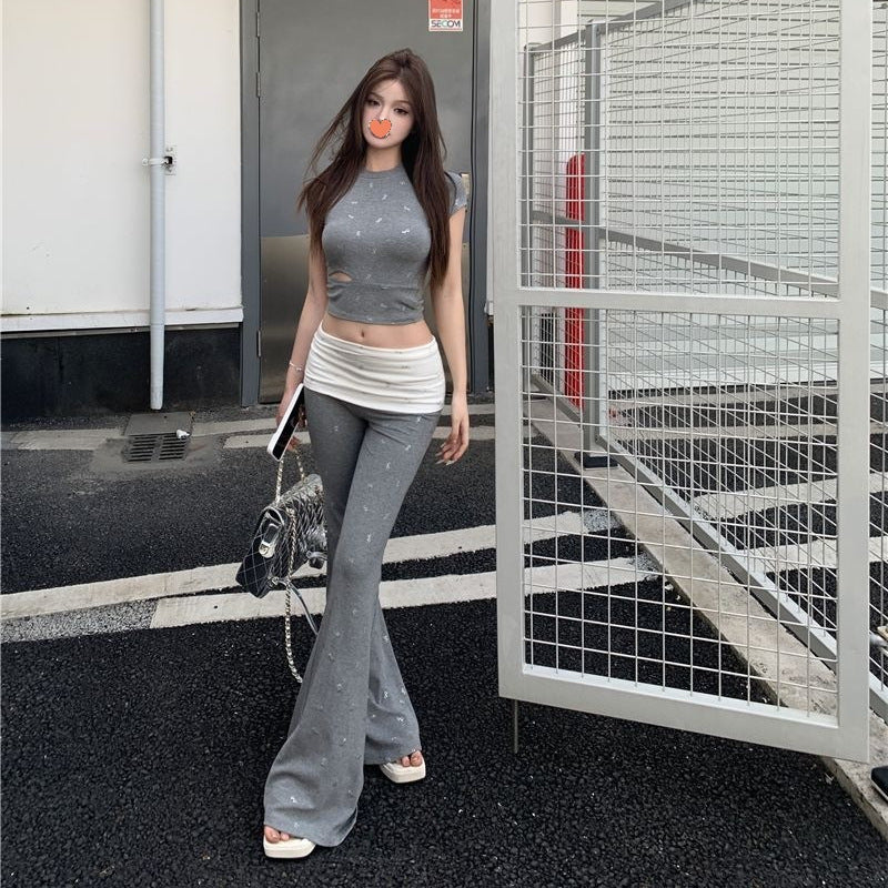 Casual Long Pants Bow Top Women's Summer Two-piece Set