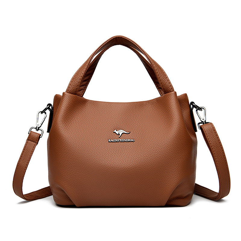 Solid-color High-capacity Versatile Tote Bag With A Textured Lychee Pattern