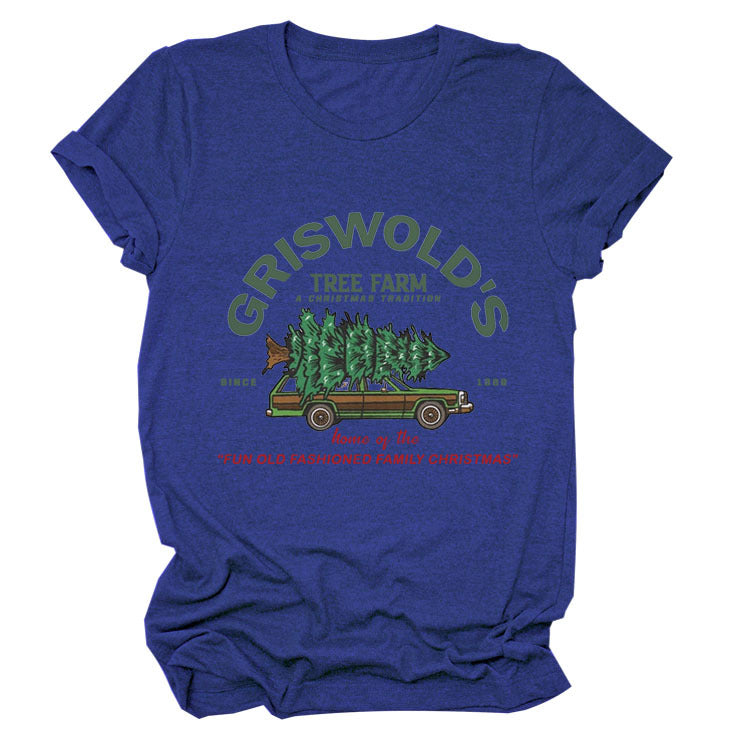 Christmas Tree Letters Fashion Short-sleeved Christmas Round Neck Women's T-shirt