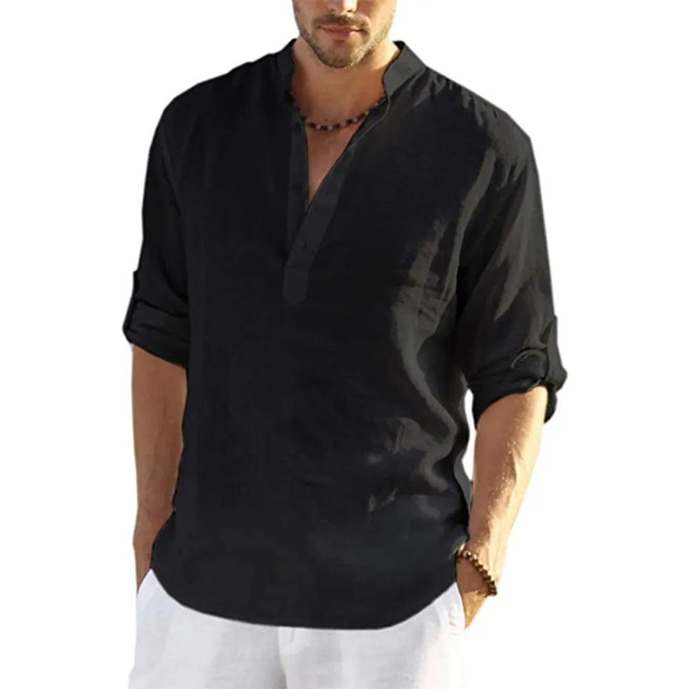 Casual Linen Shirt Solid Color
