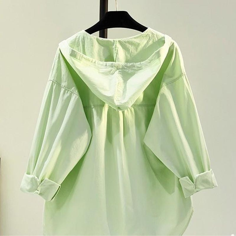 Hooded Pure Cotton Shirt Thin Women's Casual Sun-proof Coat