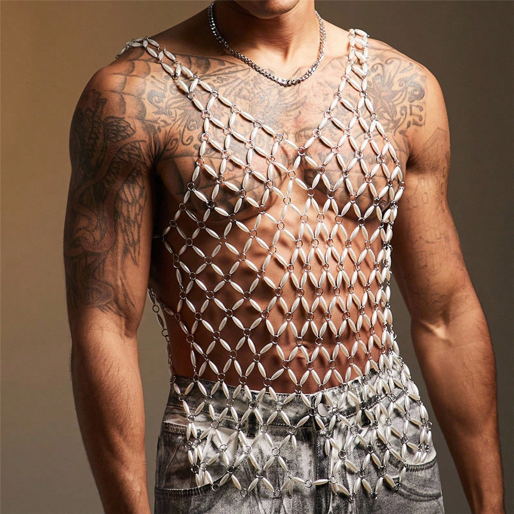 Metallic Gemstone Vest Top For Music Festivals And Parties