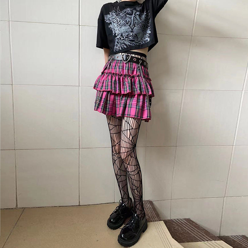 Dame Højtaljet Svampeprintet Tern A-Formet Halvlang Slank Plisseret Mininederdel