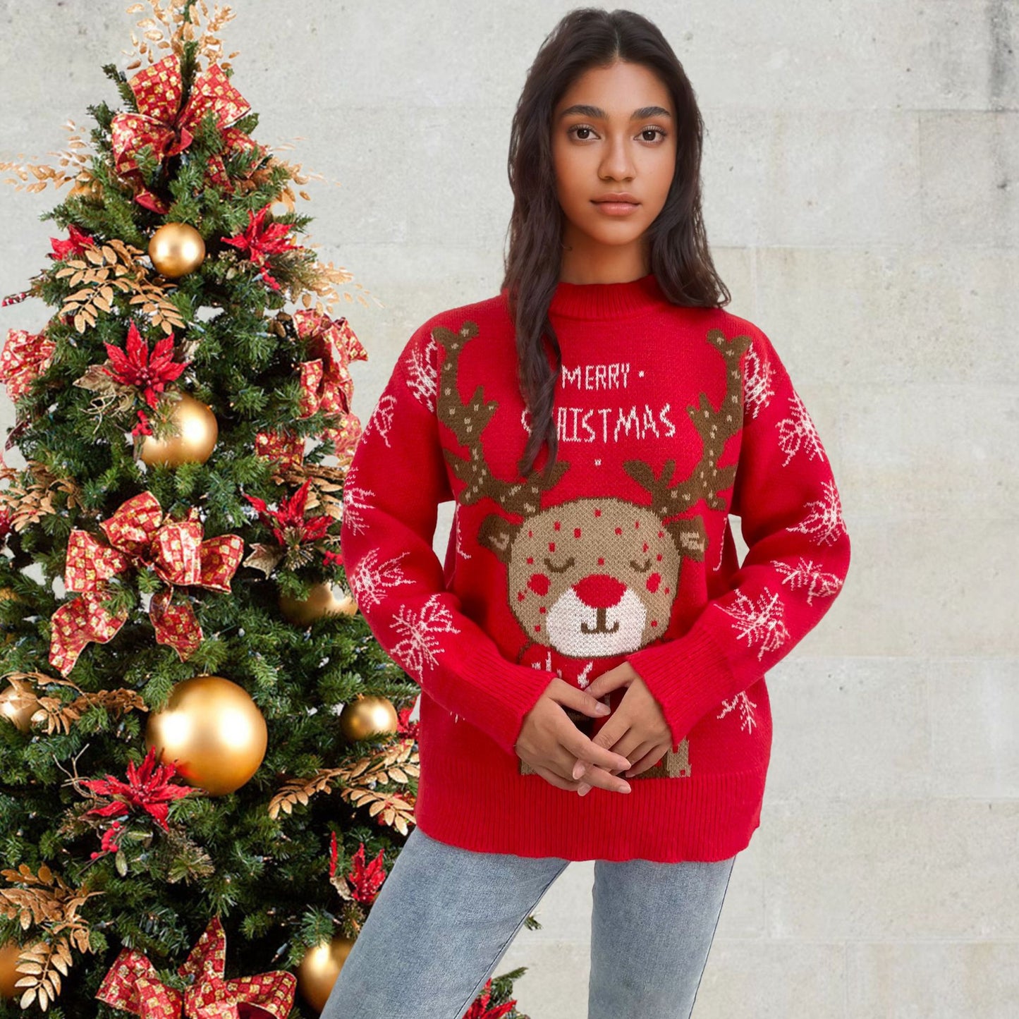 Christmas Snowflake Jersey Women's Elk Jacquard Sweater Top