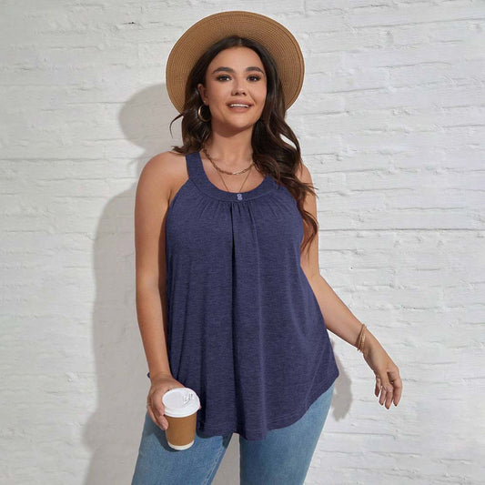 Loose Casual Sleeveless Women's T-shirt With U-neck