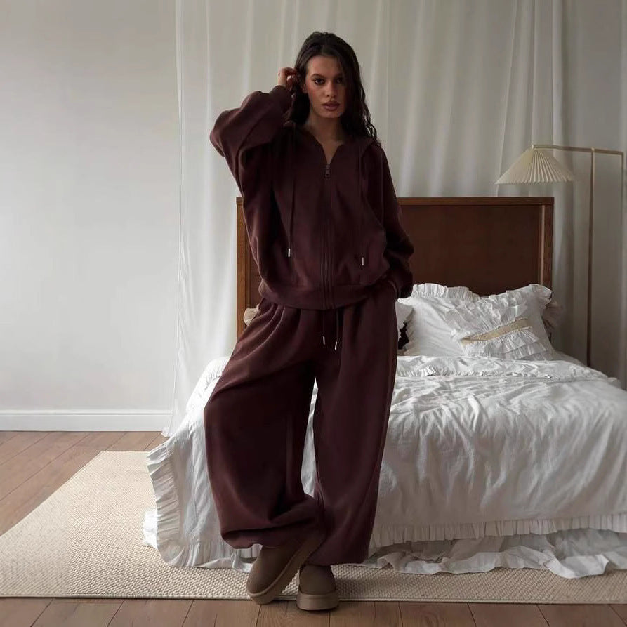 Casual Long-Sleeve Hooded Sweater And Pants Two-Piece Set For Sports