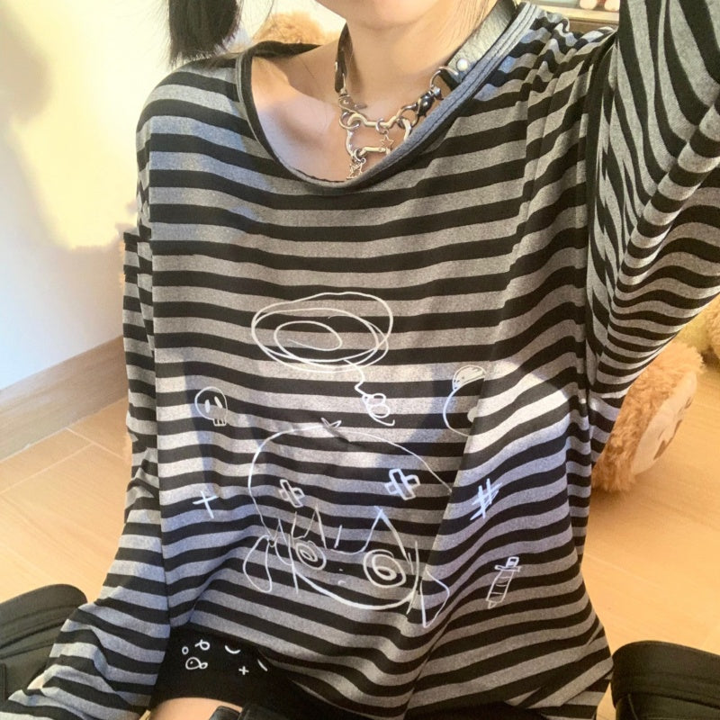 Loose-fitting Versatile Thin Top Design Sense Niche Striped Long Sleeve