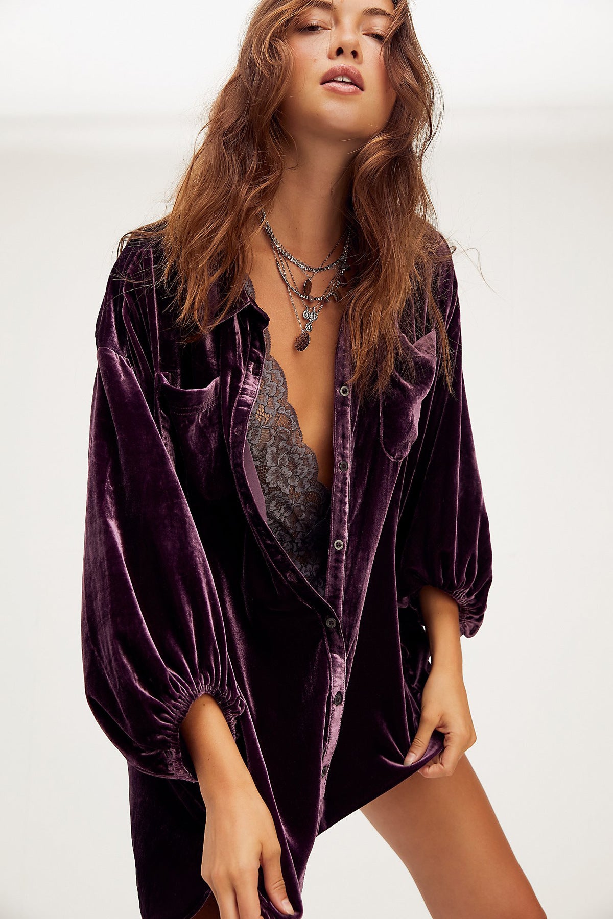 Loose Lantern Sleeve Long Shirt Women's Top