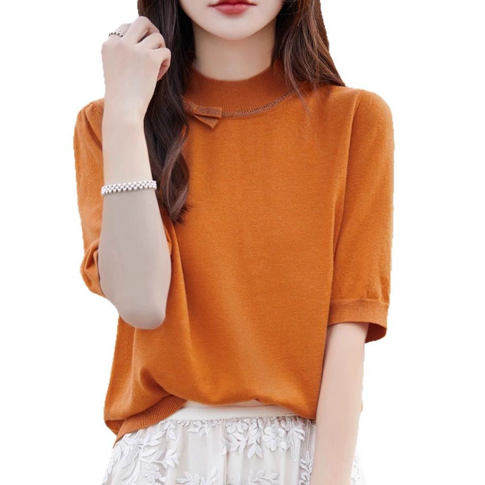 Half-high Collar Women's Versatile Thin Knit Top