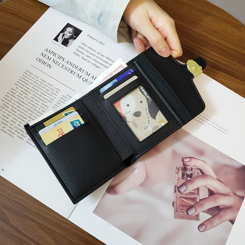 Simple Color Matching Women's Short Tri-fold Small Wallet