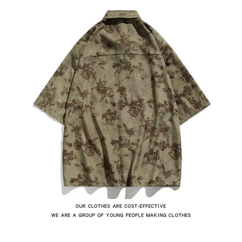 Retro Style Floral Short-sleeved Shirt Women's Niche Hong Kong Style Flower Shirt Top