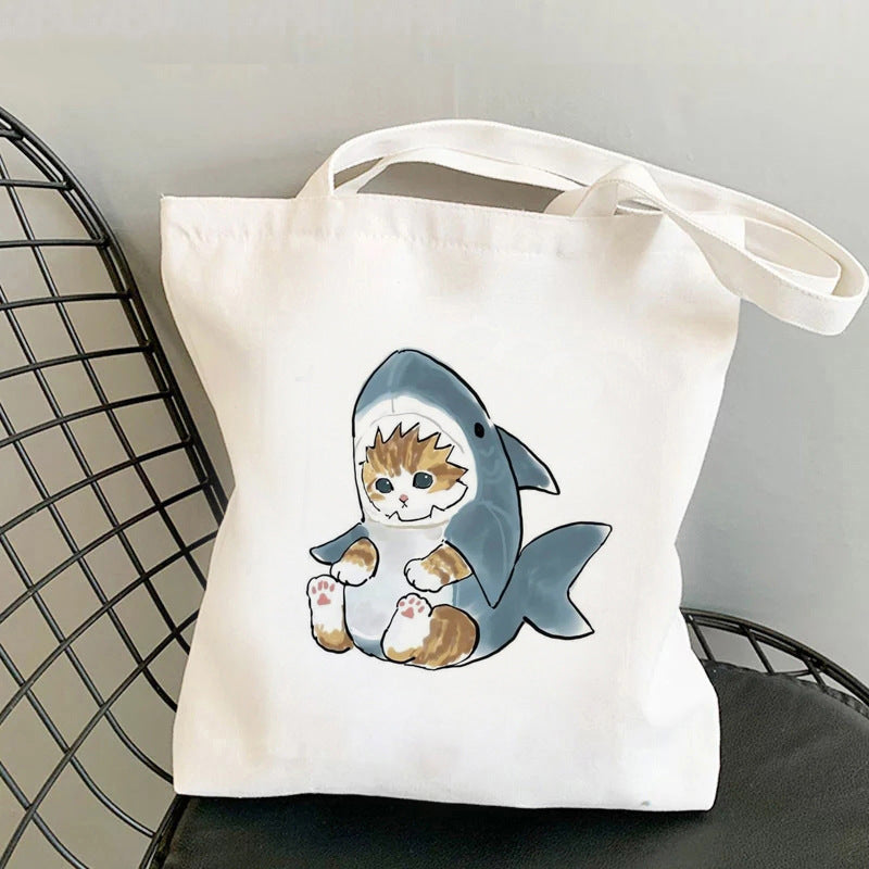 Cat Printed Canvas Bag Creative Individual Shoulder