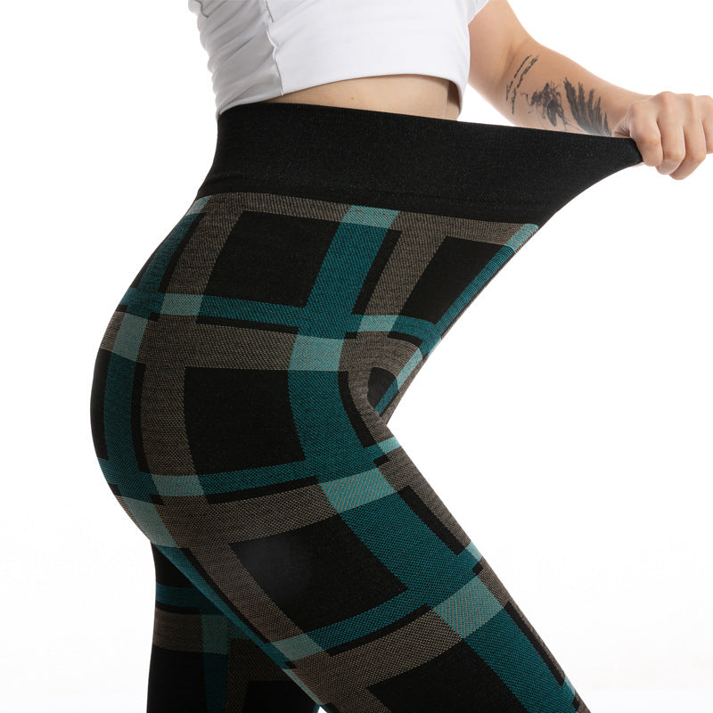 Women's High Elastic Goddess Plaid Jacquard Leggings