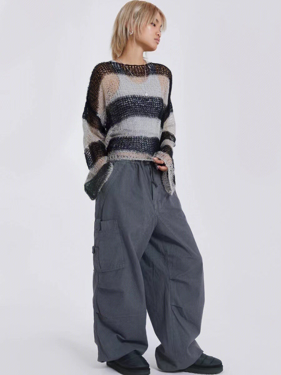Gray Overalls Loose Retro Casual Wide-leg Pants