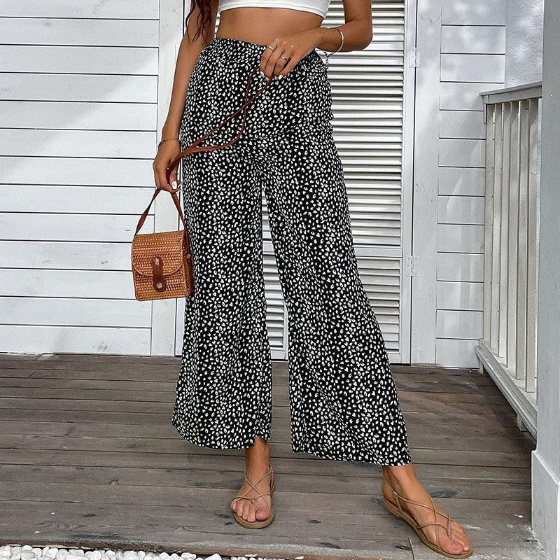 Fashion Women's Wear Elastic Waist Wide Leg Cropped Pants