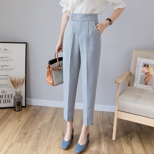 High Waist Cropped Chiffon Loose Straight Tube Trousers