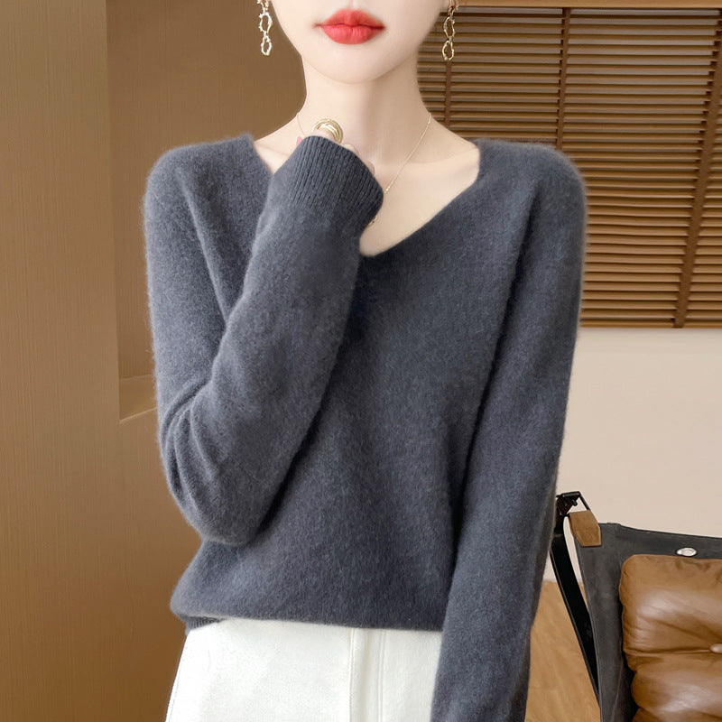 Women's Woolen Sweater V-neck Loose Wool Base Shirt