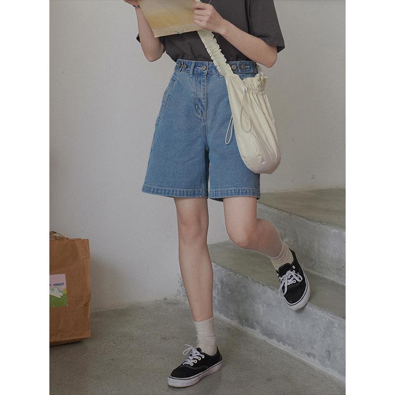 Button Denim Shorts Women Loose Five-point Pants