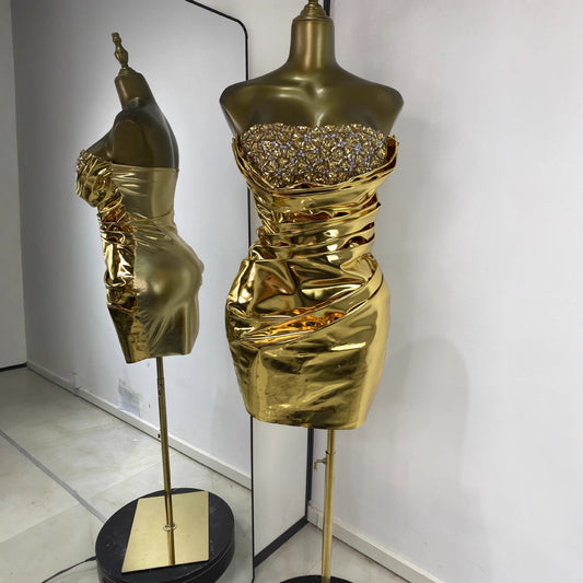 Golden Glossy Rhinestone-embellished Light-luxury Bodycon Skirt European And American Style