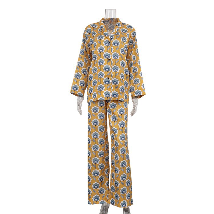 Womens Floral V-Neck Loose Long-Sleeve Jumpsuit With Elastic Pants