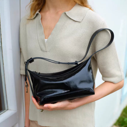 Fuldnarvet læder frokost sort ægte læder dame crossbody taske håndtaske