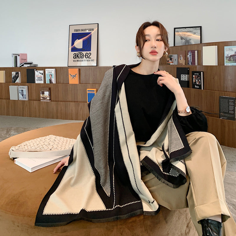 All-matching Thickened Double-sided Student Scarf Dual-purpose Tassel Shawl