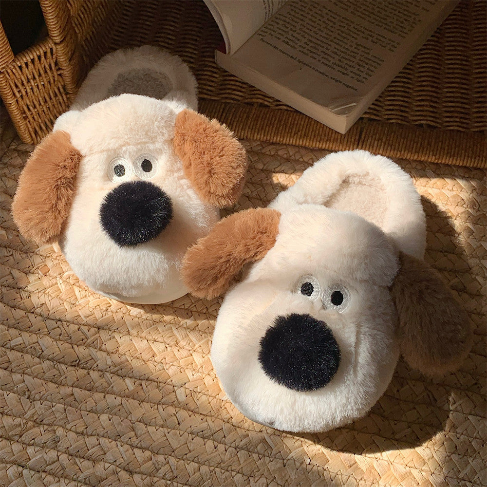 Dog Plush Toe Cap Cotton Slippers Female