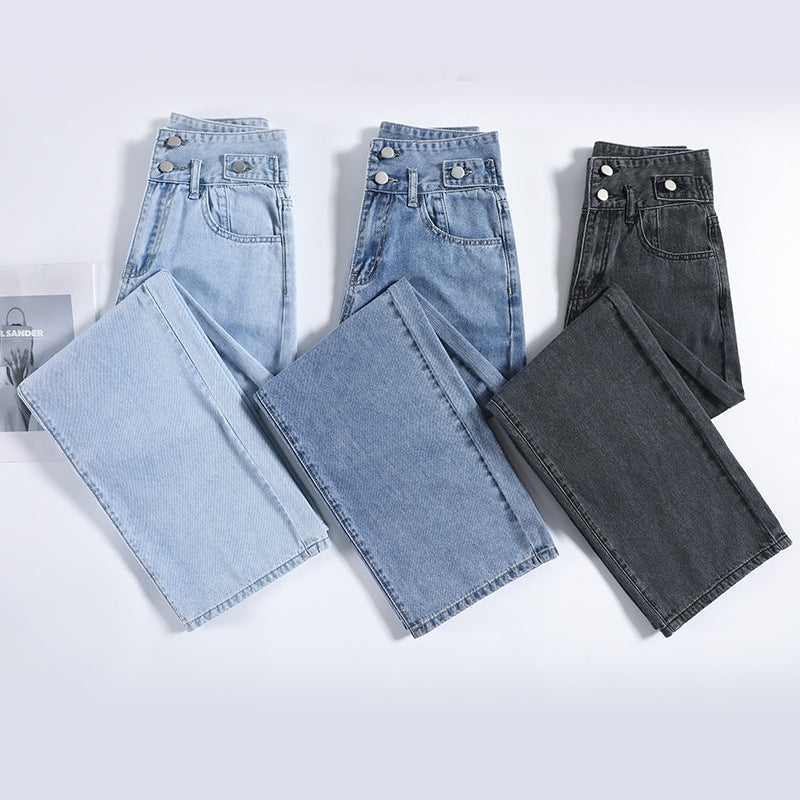 Women's Double Breasted Straight Jeans High Waist