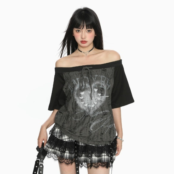 Off-shoulder Short Sleeve Slimming And Shoulder Hollow Top For Women