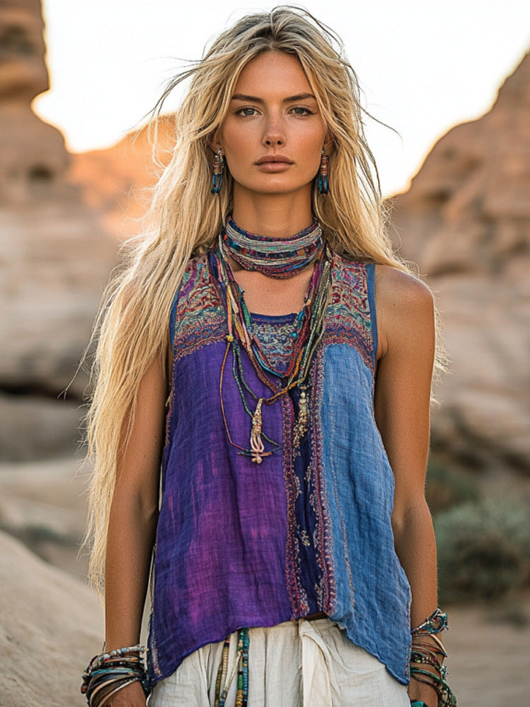 Crew-neck Tank Top With A Floral And Botanical Print