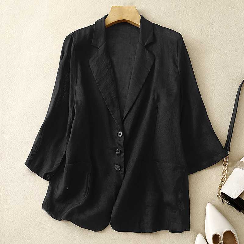 Cotton And Linen Loose Slimming Middle Sleeve Suit Jacket