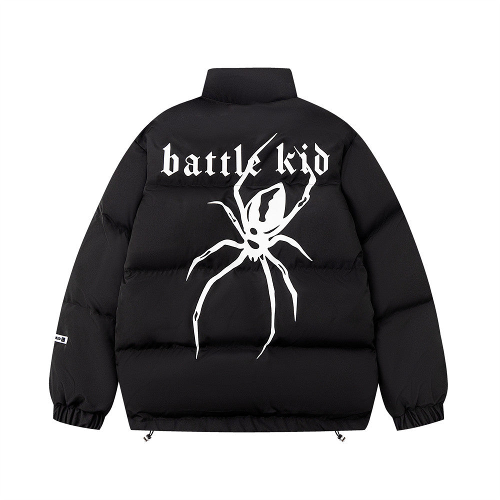 Dark Spider Print Stand Collar Bread Cotton Coat Jacket
